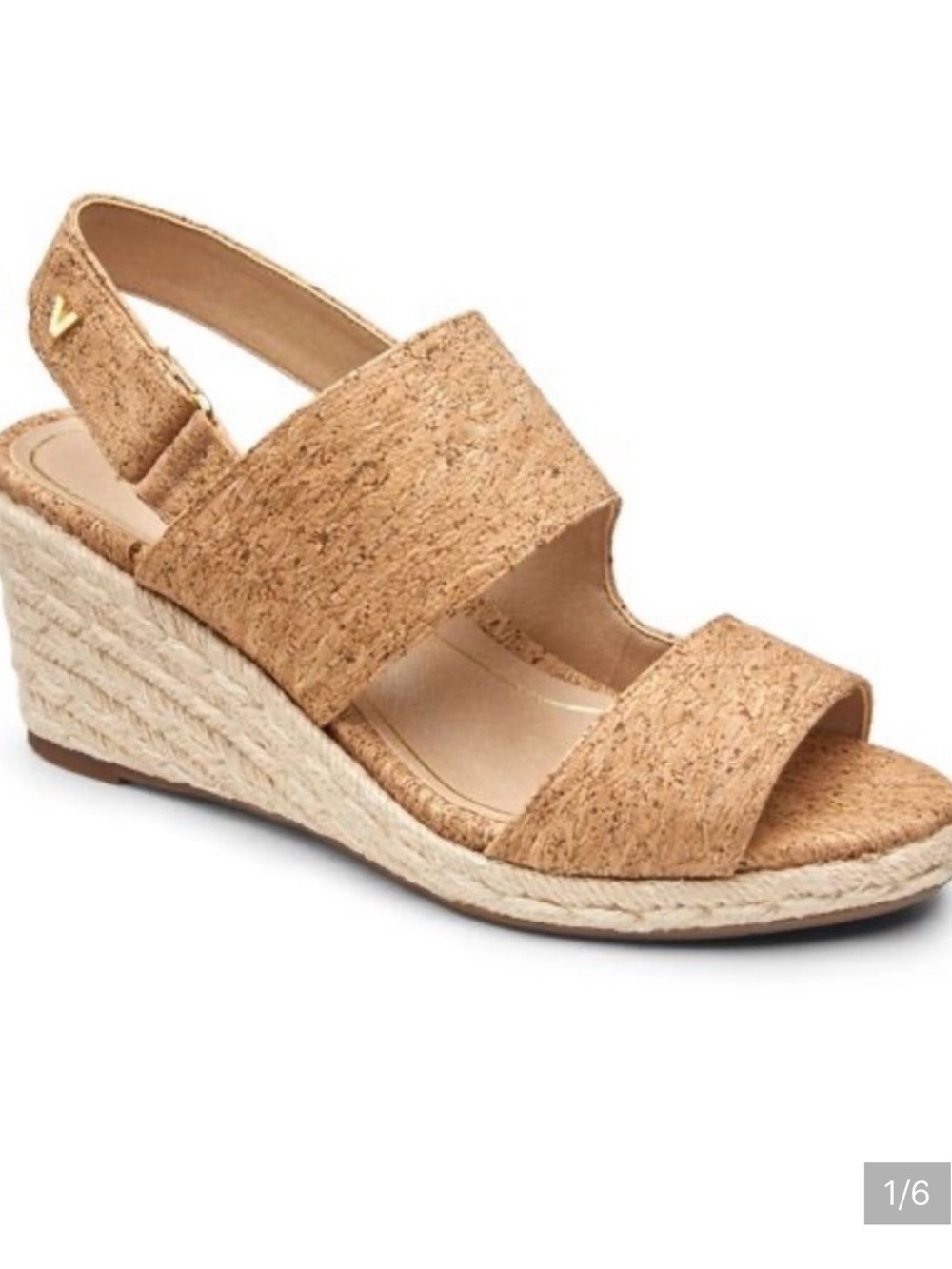 Vionic Brooke Cork Tan/Gold Texture Wedge Sandals - 7.5